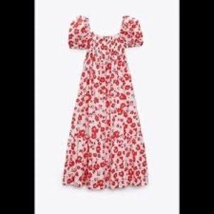 Zara Red and White Poppy midi dress